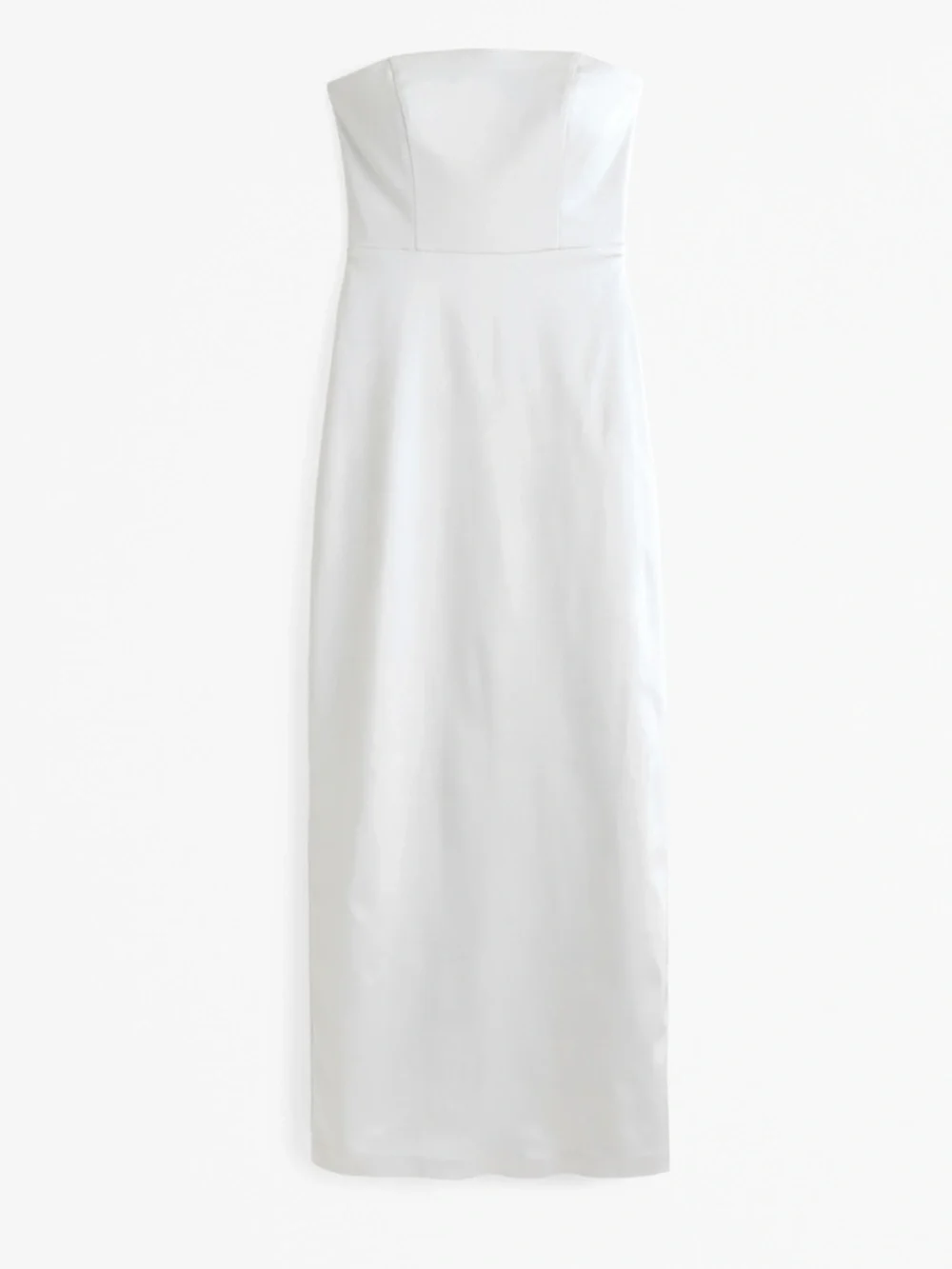 Strapless White Satin Midi Dress - Elegant Evening Dress